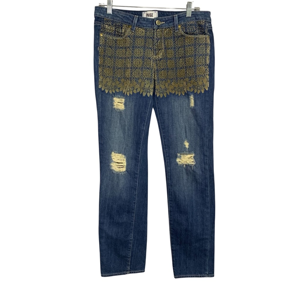 Paige Jimmy Jimmy Skinny Jeans Distressed Embellished Denim Size‎ 28